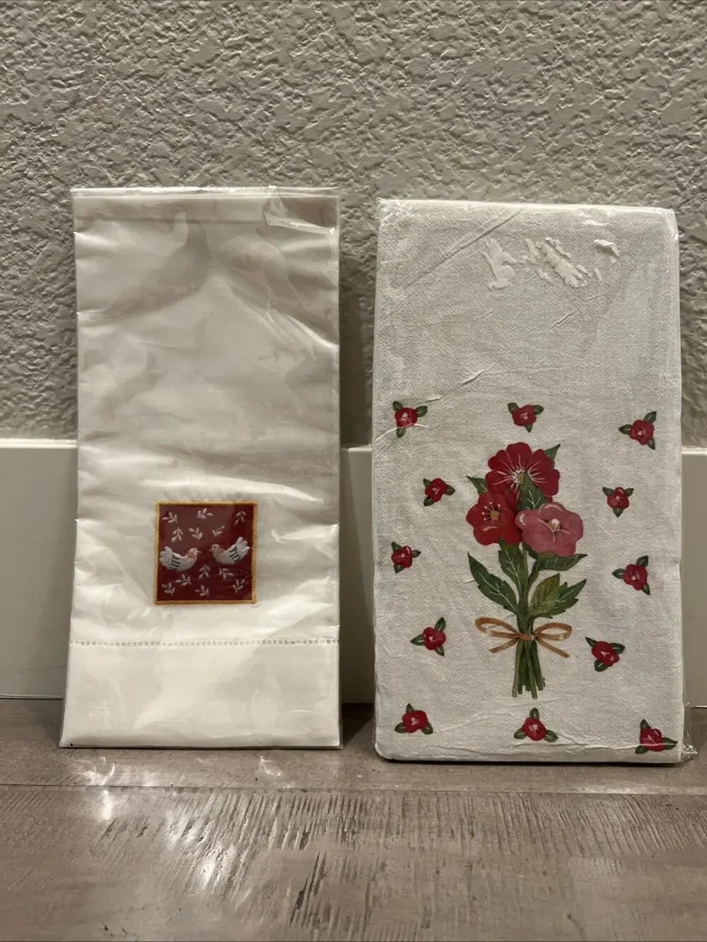 NEW 2 Hand Dish Towels Floral Country Cottage Core Embroidered